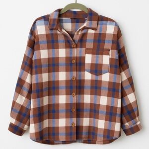 Forever 21 Plaid Shacket | Brown Blue Cream | Button Up Jacket | Size L